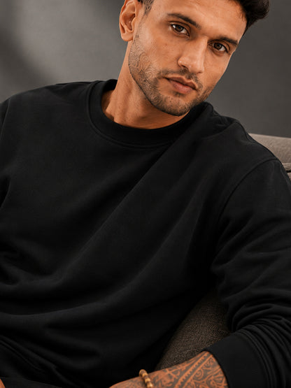 Leotude Plain Black Sweatshirt for Men