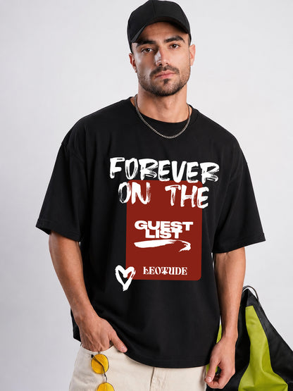 Leotude Black Forever Printed Oversized Tshirt for Men