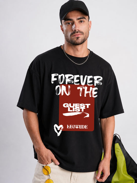 Leotude Black Forever Printed Oversized Tshirt for Men