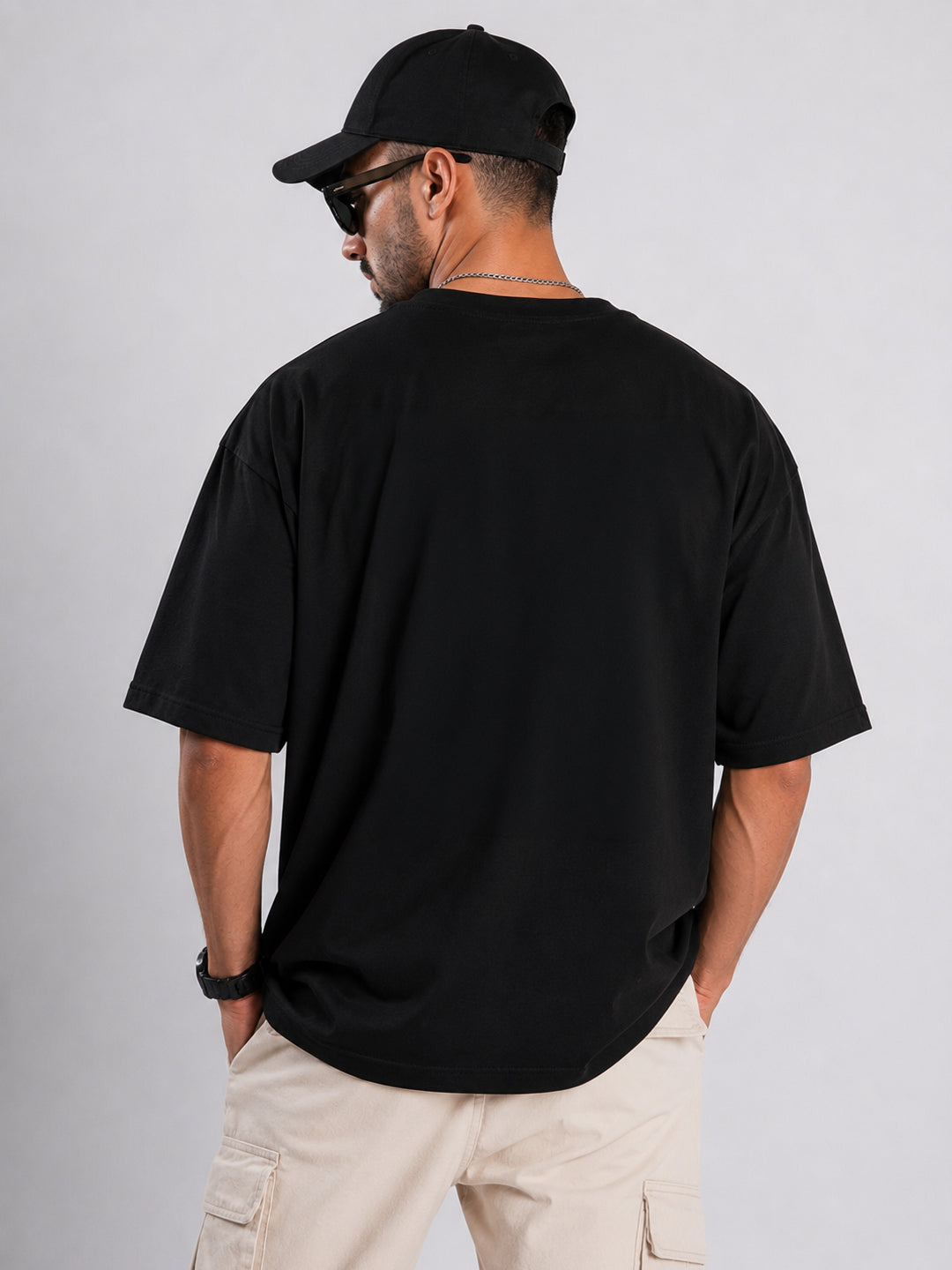Leotude Black Forever Printed Oversized Tshirt for Men