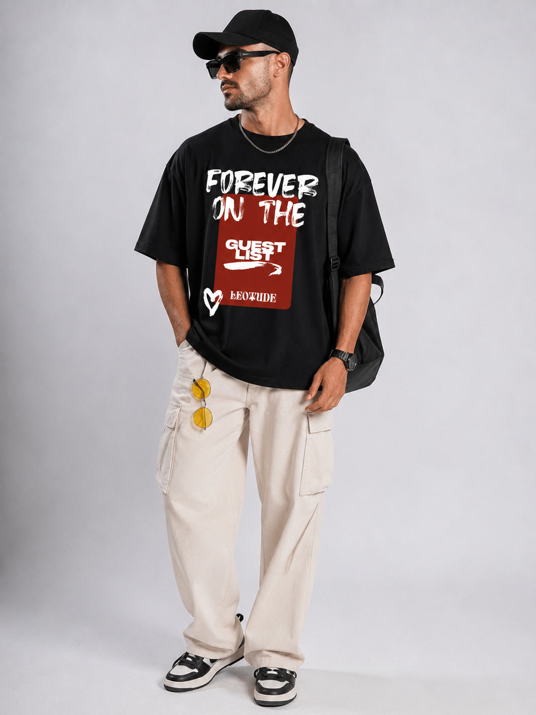 Leotude Black Forever Printed Oversized Tshirt for Men