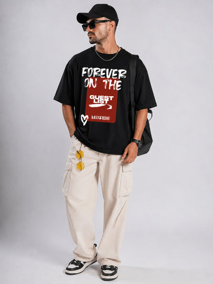 Leotude Black Forever Printed Oversized Tshirt for Men