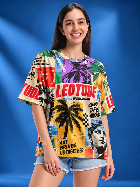 Leotude Women's Multicolor Explore Printed T-Shirt