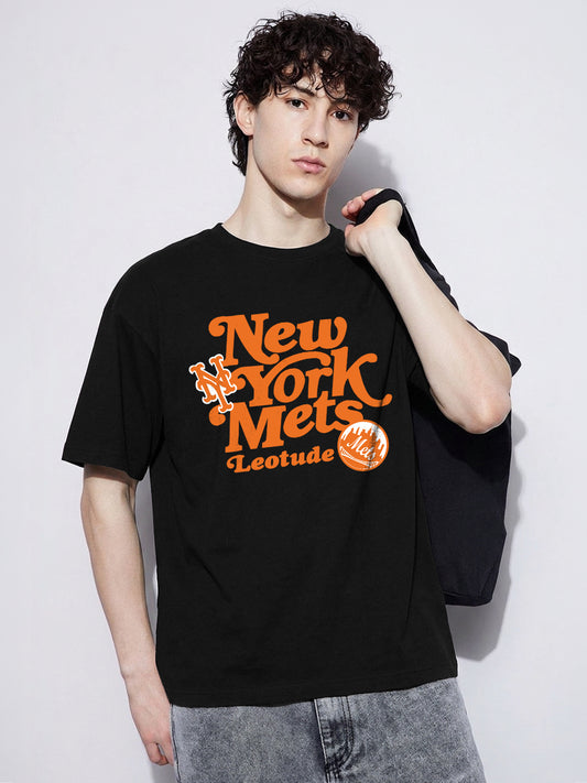 Leotude Men's Black New York Mets Graphic Regular Fit T-Shirt