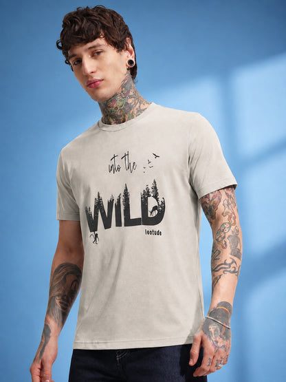 Leotude Men's Aluminium Grey Into The Wild Printed T-Shirt