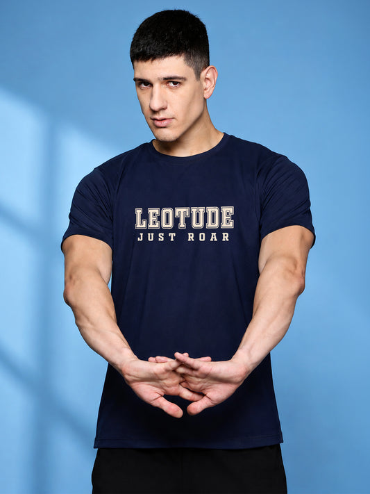 Leotude Men's Navy Blue Varsity Printed T-Shirt