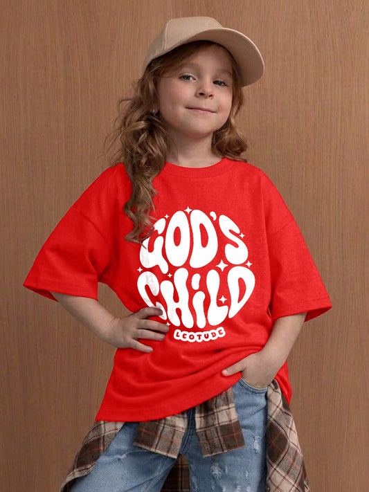 Leotude Girls' Red God's Child Printed T-Shirt
