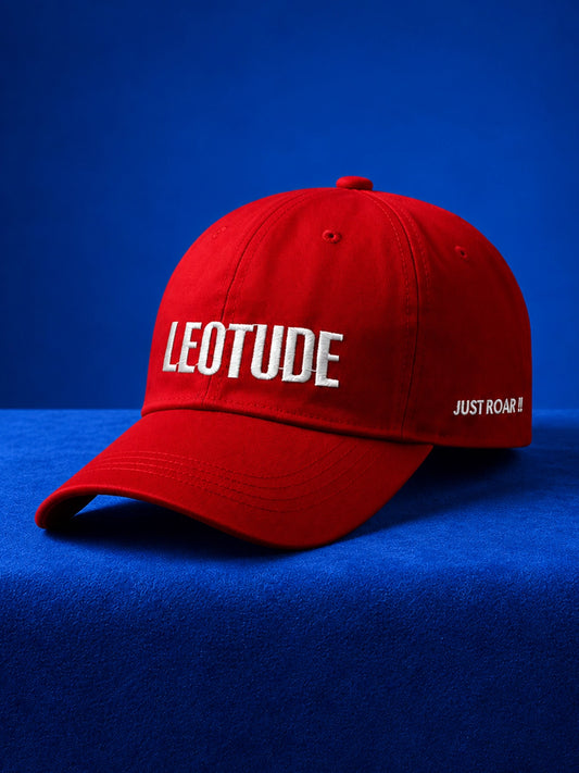 Leotude "Just Roar" Red Embroidered Cap — Unisex Cotton Baseball Cap