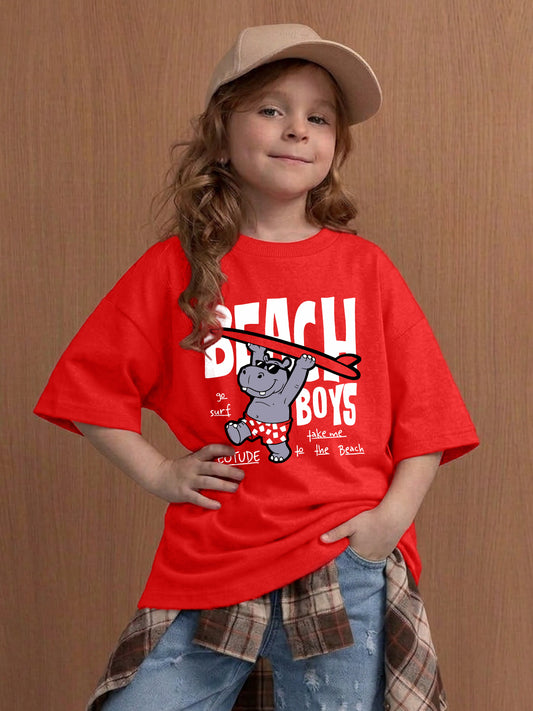 Leotude Girls' Red Beach Boys Printed T-Shirt