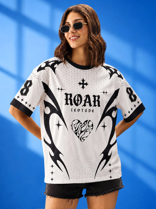 Leotude Women's White Roar Printed T-Shirt
