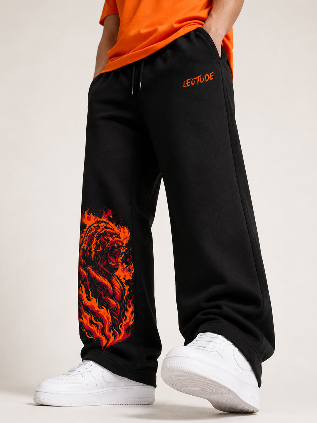 Leotude Men's Black Blaze Ape Premium Trackpants
