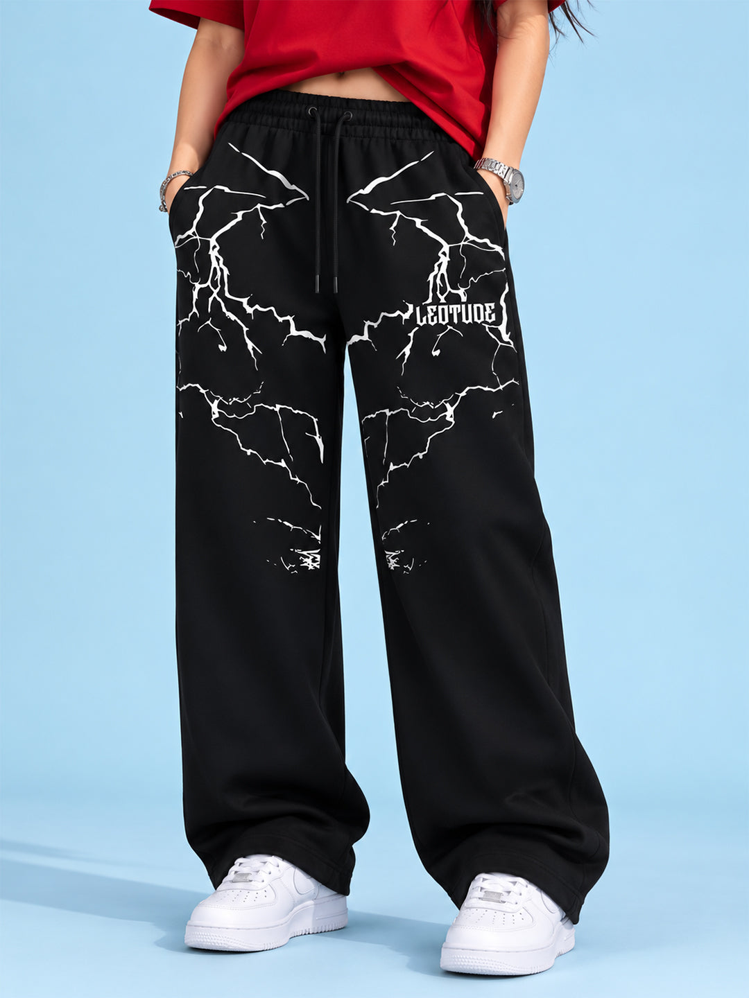 Leotude Women's Black Shockwave Premium Trackpants