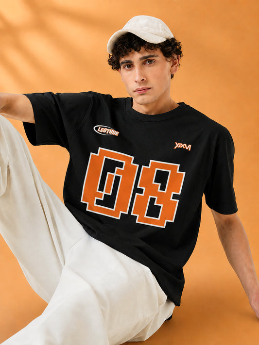 Leotude Black 08 Printed Oversized Tshirt for Men