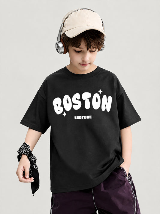 Leotude Boys' Black Boston Printed T-Shirt