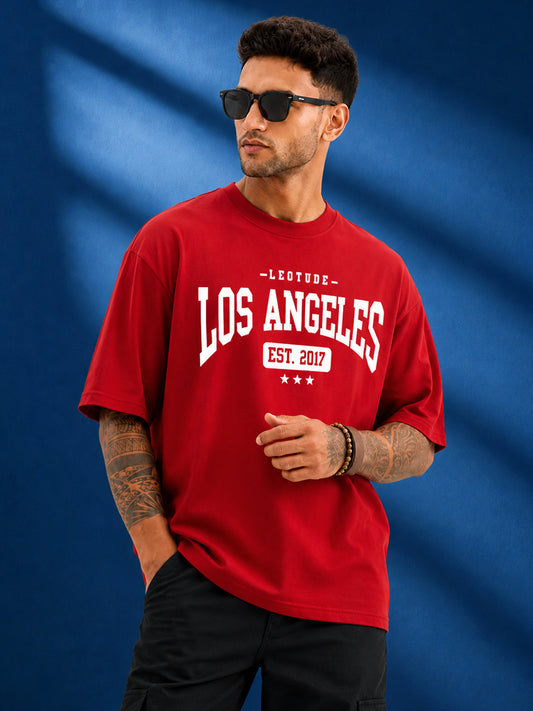 Leotude Men "Los Angeles" Red Oversized T-Shirt