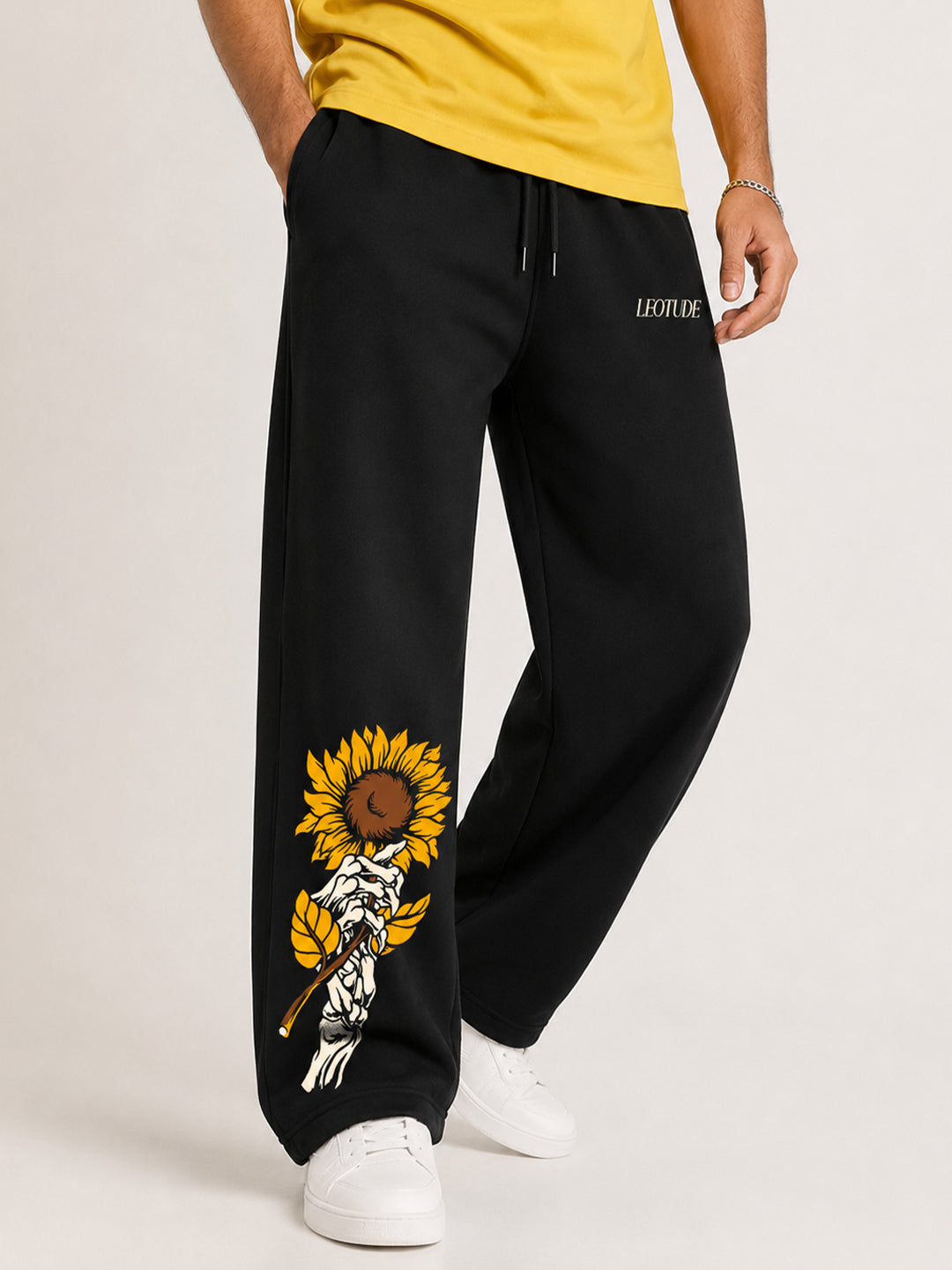 Leotude Men's Black Sunflower Premium Trackpants