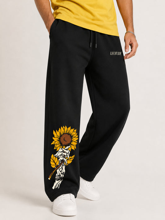 Leotude Men's Black Sunflower Premium Trackpants