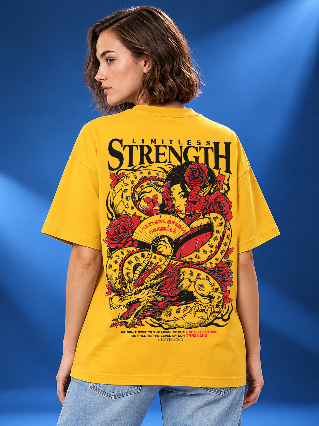 Leotude Women "Limitless Strength" Yellow Oversized T-Shirt