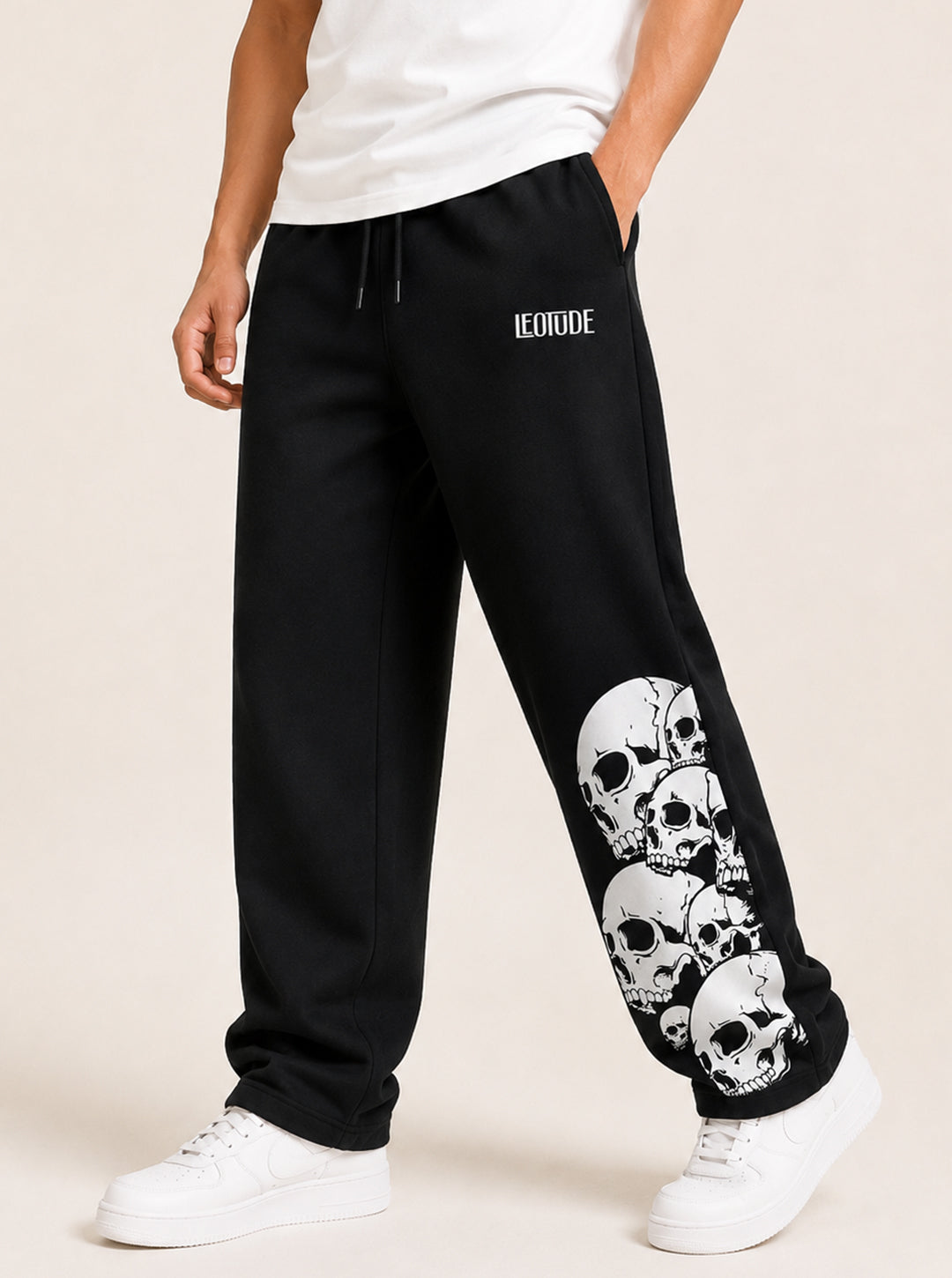 Leotude Men's Black Skull Premium Trackpants