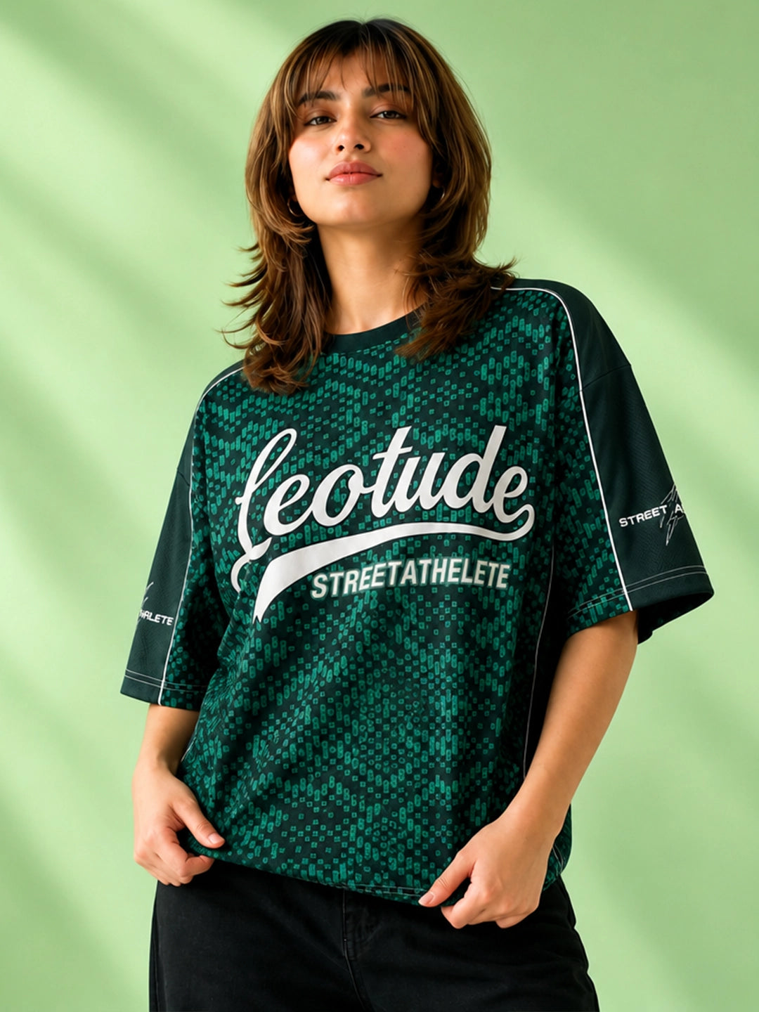 Leotude Women's Green Street Athlete Printed T-Shirt