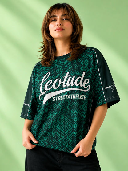 Leotude Women's Green Street Athlete Printed T-Shirt