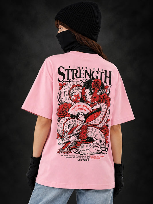 Leotude Women "Limitless Strength" Pink Oversized T-Shirt