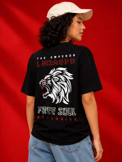 Leotude Black Free Soul Printed Oversized Tshirt for Women