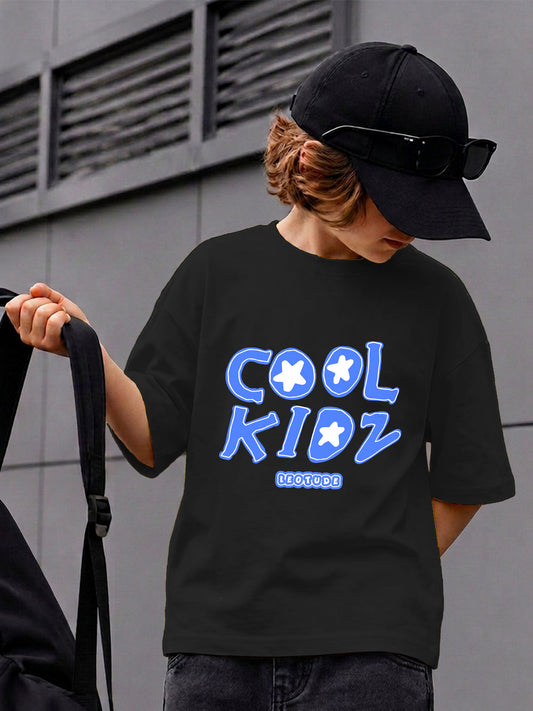 Leotude Boys' Black Cool Kidz Printed T-Shirt
