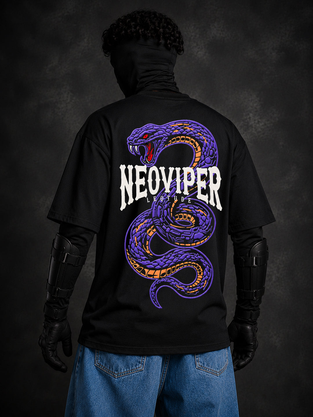 Leotude Men's Black Neoviper Premium Puff Print T-Shirt