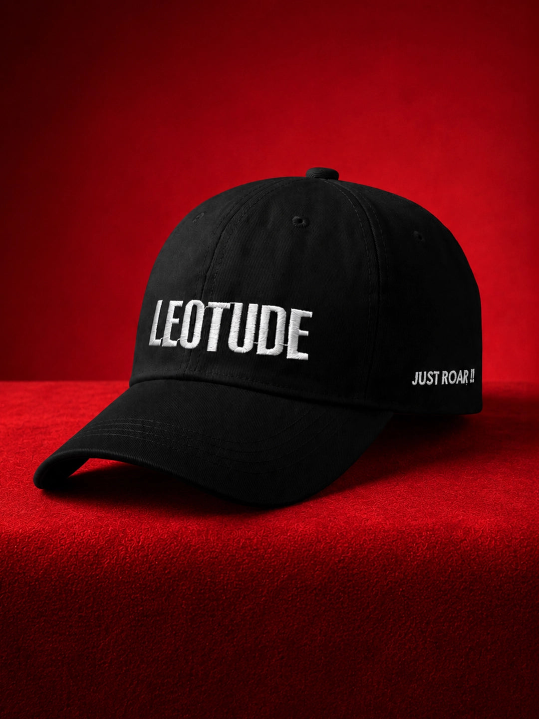 Leotude "Just Roar" Black Embroidered Cap — Unisex Cotton Baseball Cap