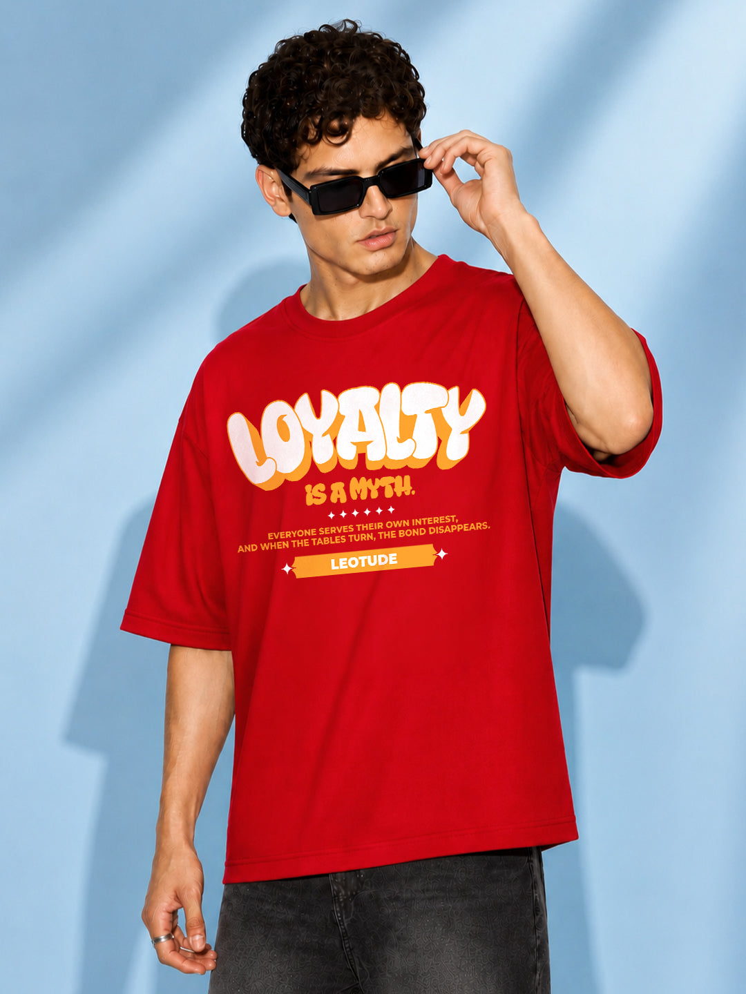 Leotude Men "Loyalty Is A Myth" Red Oversized T-Shirt