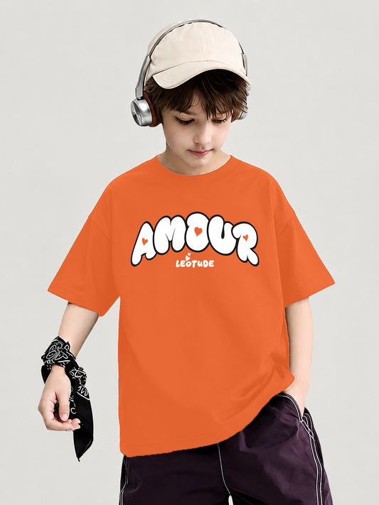 Leotude Boys' Orange Amour Printed T-Shirt