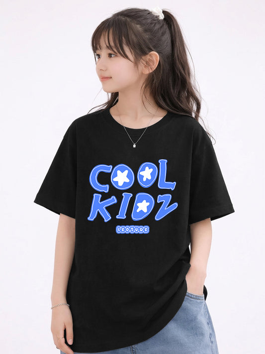 Leotude Girls' Black Cool Kidz Printed T-Shirt