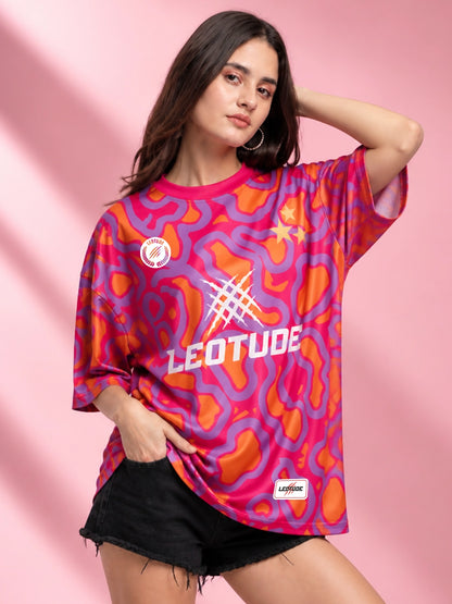 Leotude Women's Pink Funkwave Printed T-Shirt