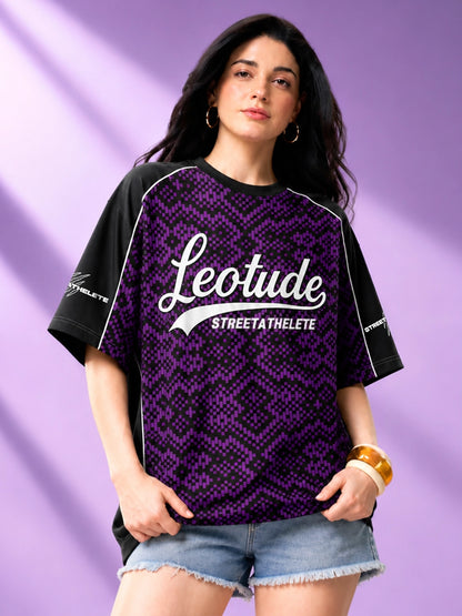 Leotude Women's Purple Street Athlete Printed T-Shirt