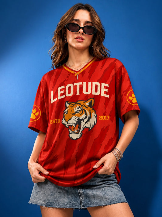 Leotude Women's Orange Tiger Printed T-Shirt