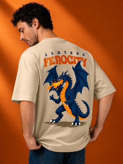 Leotude Men's Beige Ferocity Dragon Premium T-Shirt