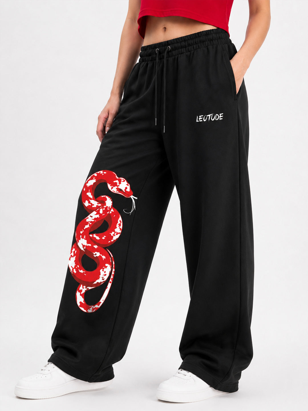 Leotude Women's Black Snake Premium Trackpants