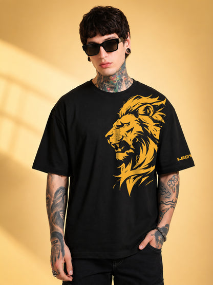 Leotude Men's "Lion" Printed Oversized T-Shirt — Black Streetwear Tee