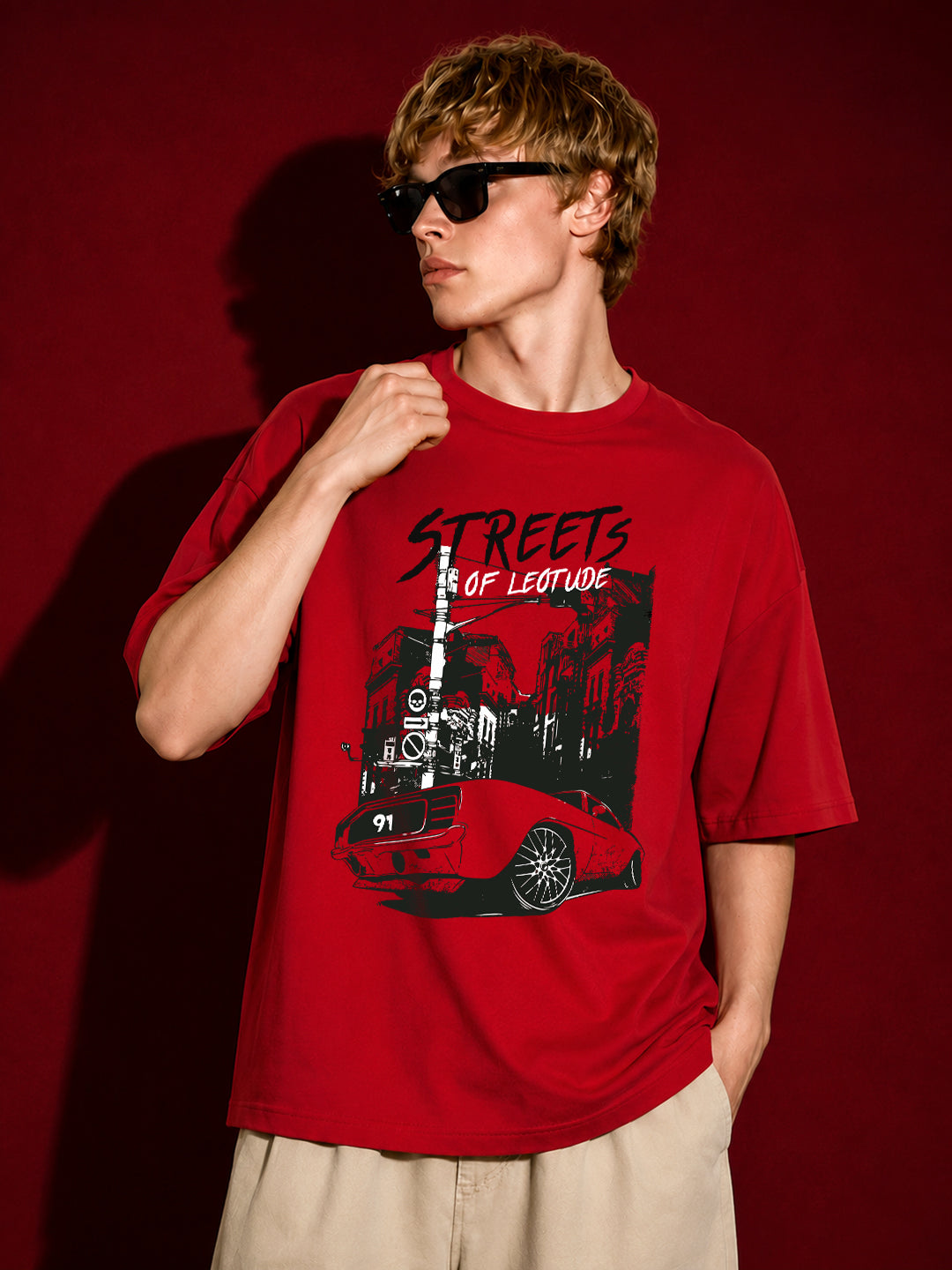 Leotude Men "Streets" Red Oversized T-Shirt