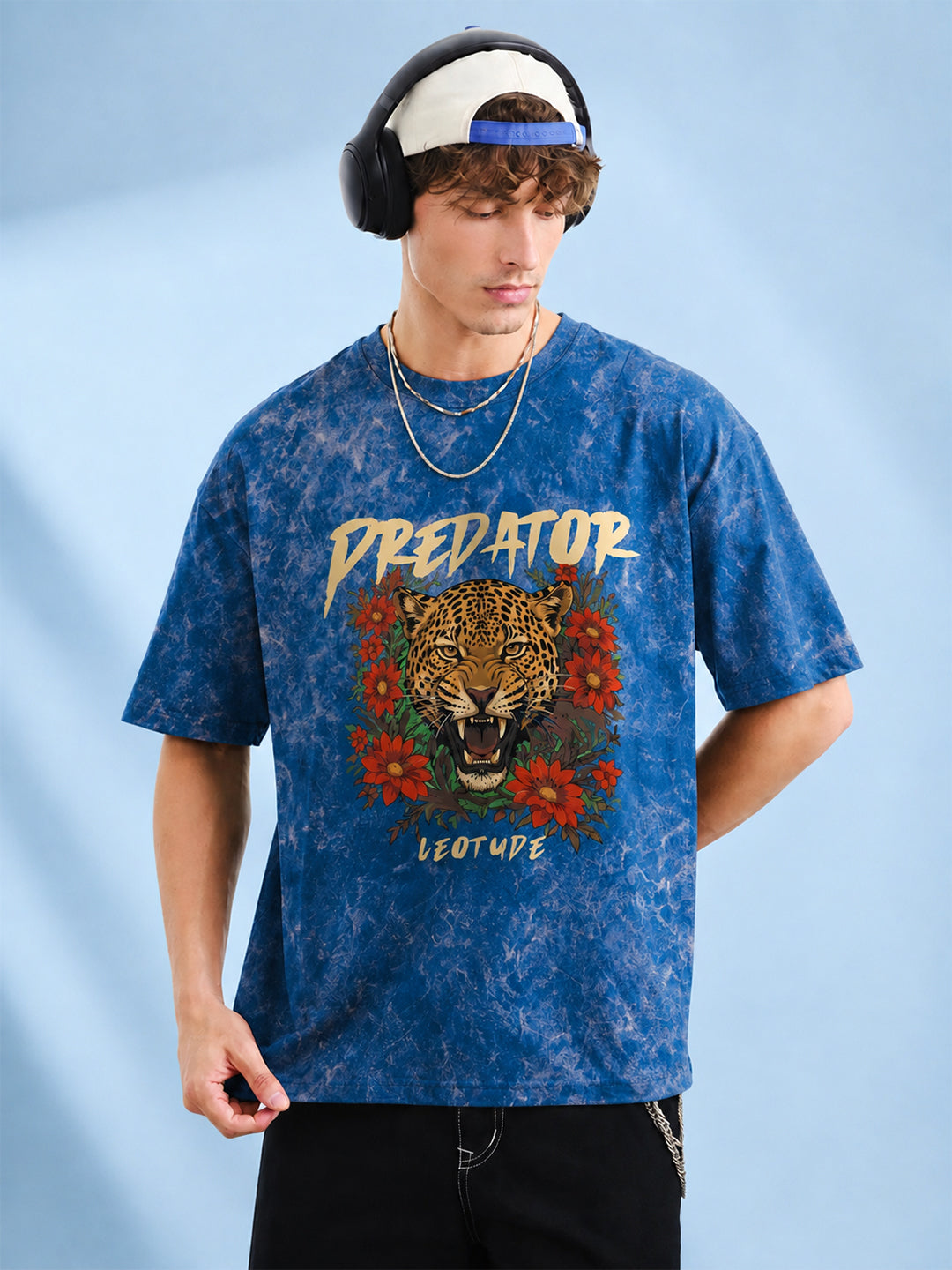 Leotude Men's Blue PREDATOR Printed T-Shirt