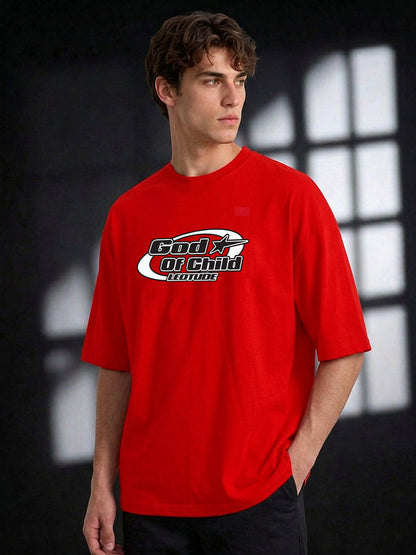 Leotude Men "God Of Child" Red Oversized T-Shirt