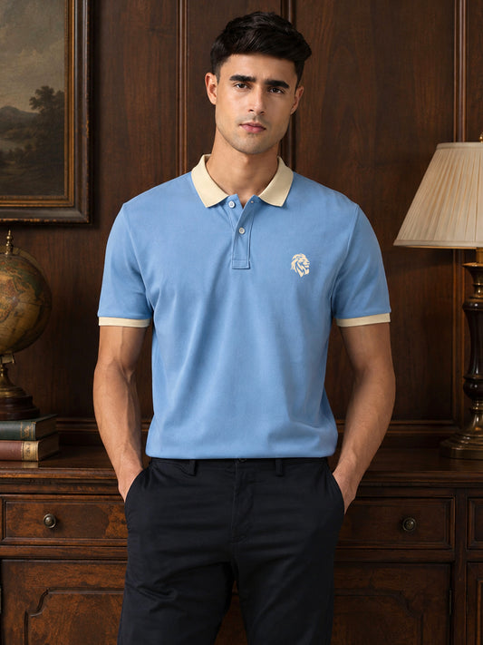 Leotude Men's Sky Blue Contrast Collar Polo T-Shirt