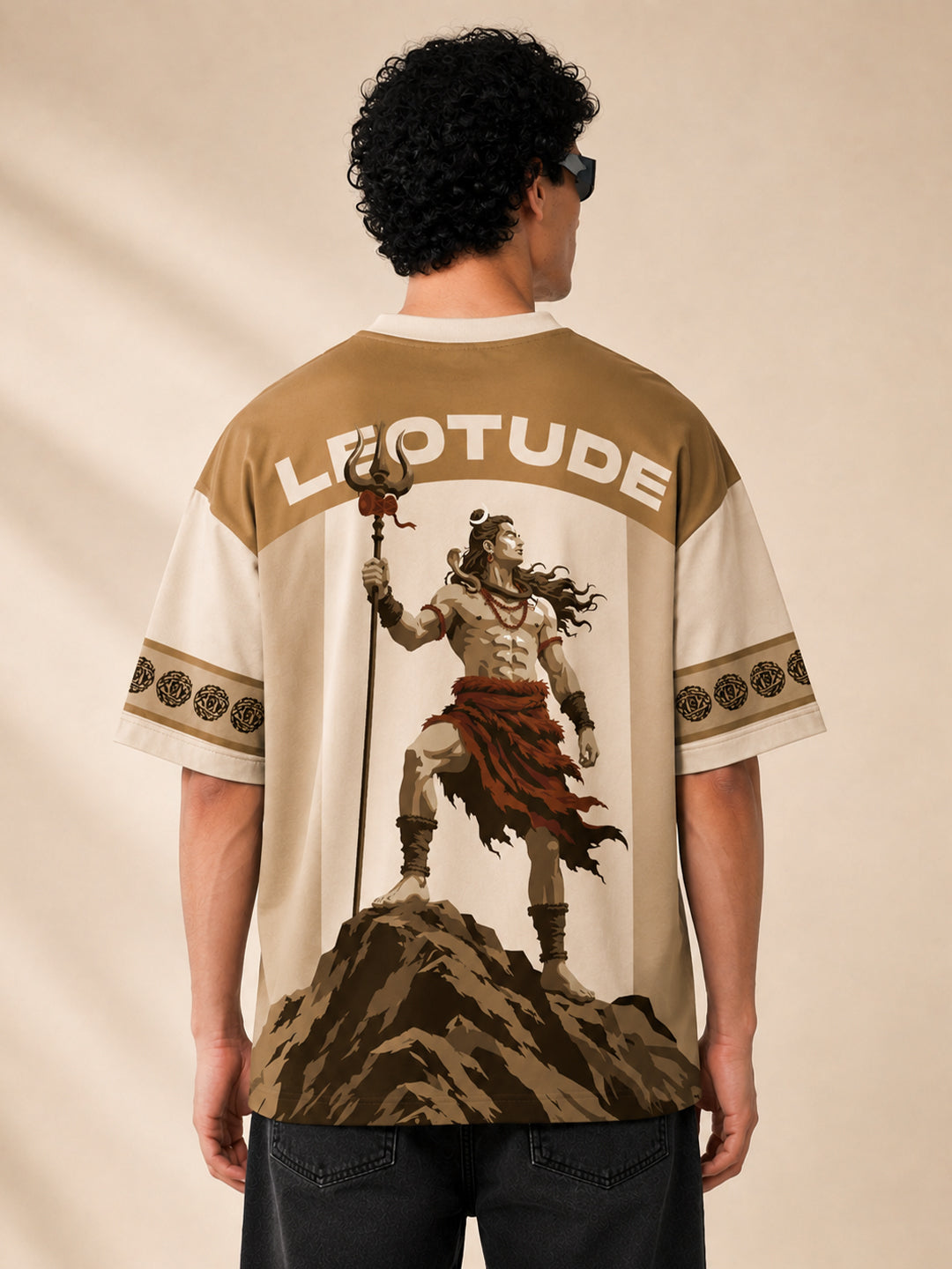 Leotude Men's Beige Premium Mahadev Printed T-Shirt