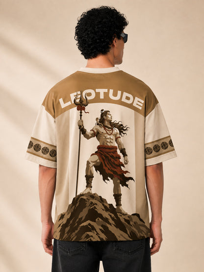 Leotude Men's Beige Premium Mahadev Printed T-Shirt