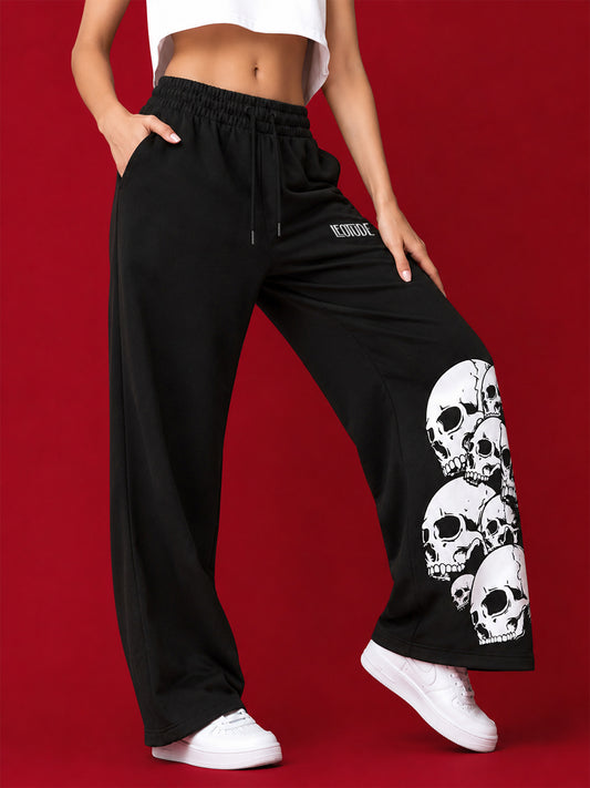 Leotude Women's Black Skull Premium Trackpants