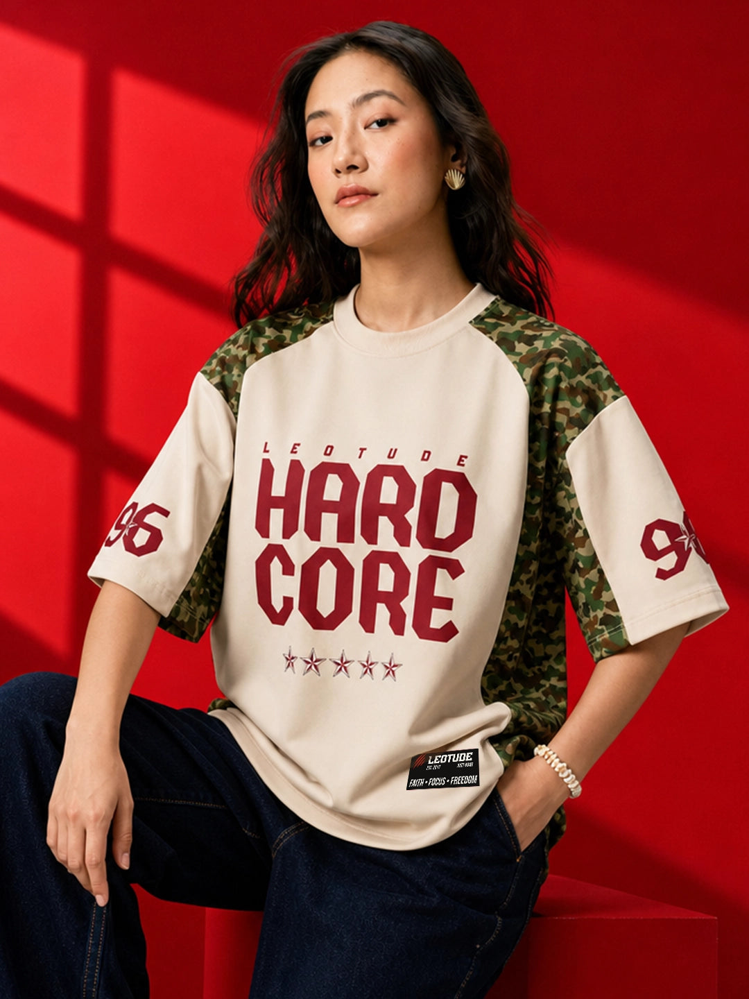 Leotude Women's White Hard Core Printed T-Shirt