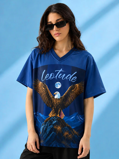 Leotude Women's Navy Eagle Printed T-Shirt