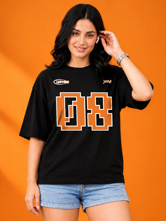 Leotude Black 08 Printed Oversized Tshirt for Women