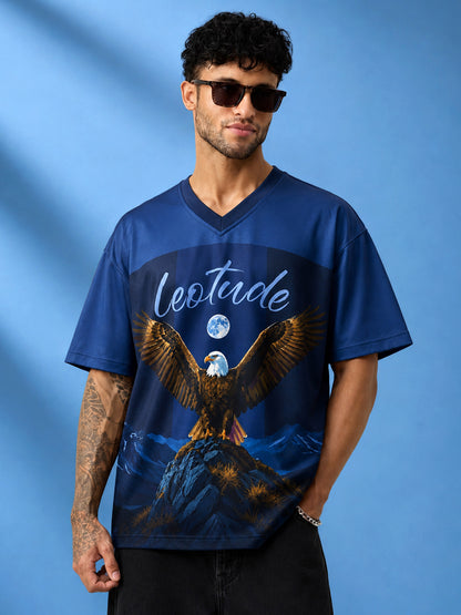 Leotude Men's Navy Eagle Printed T-Shirt